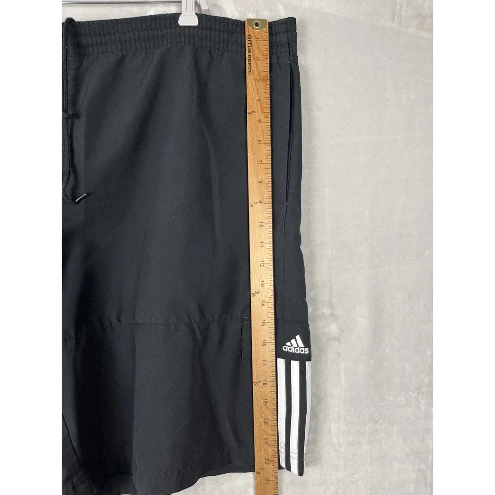 ADIDAS Men Short VTG XL Black Cargo Pocket 3 Stripe Drawstring Loose Outdoor Y2K